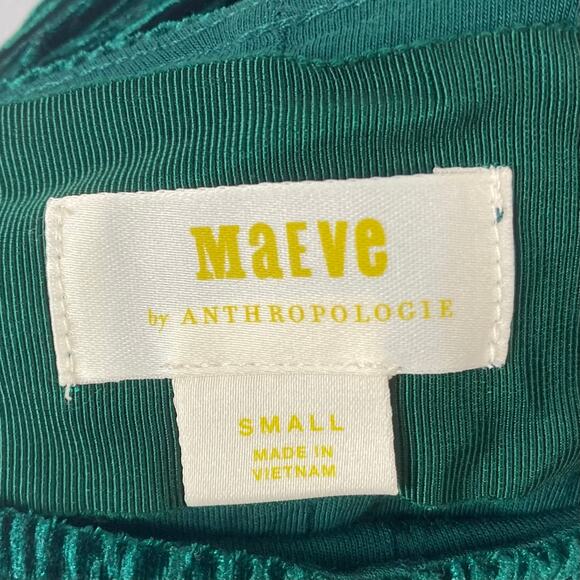 NWOT MAEVE ANTHROPOLOGIE Dress S Emerald-Green Velour Velvet Crinkle”Adrienne - Picture 5 of 14